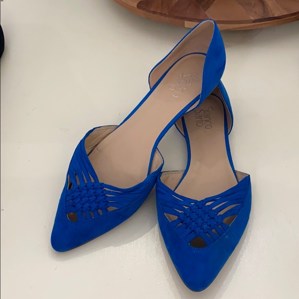 Franco Sarto Electric Blue Suede Pointed Toe Flats